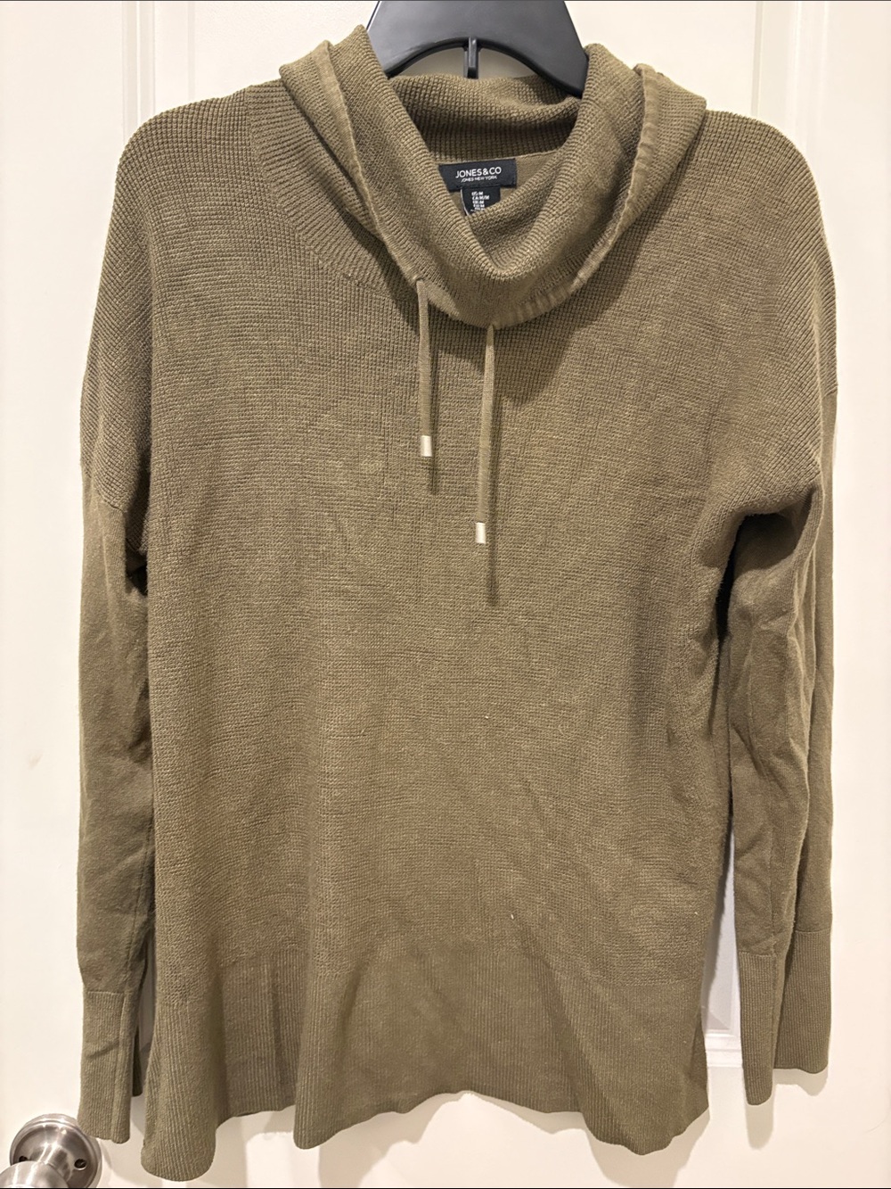 Jones New York Olive Turtleneck Drawstring Sweater